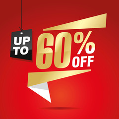60 percent off sale isolated gold red origami sticker icon speech bubble