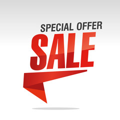 Sale Special Offer isolated red grey origami sticker icon
