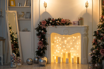 christmas decorated in white room