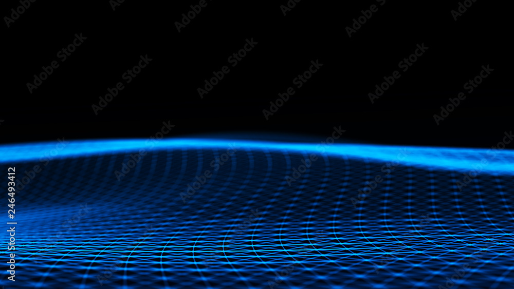 Poster abstract tangle of points on blue background. chaotic waves in outer space. large data background .3