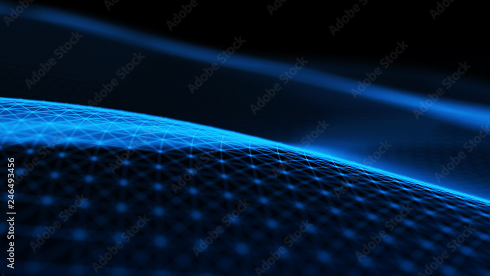 Poster abstract tangle of points on blue background. chaotic waves in outer space. large data background .3