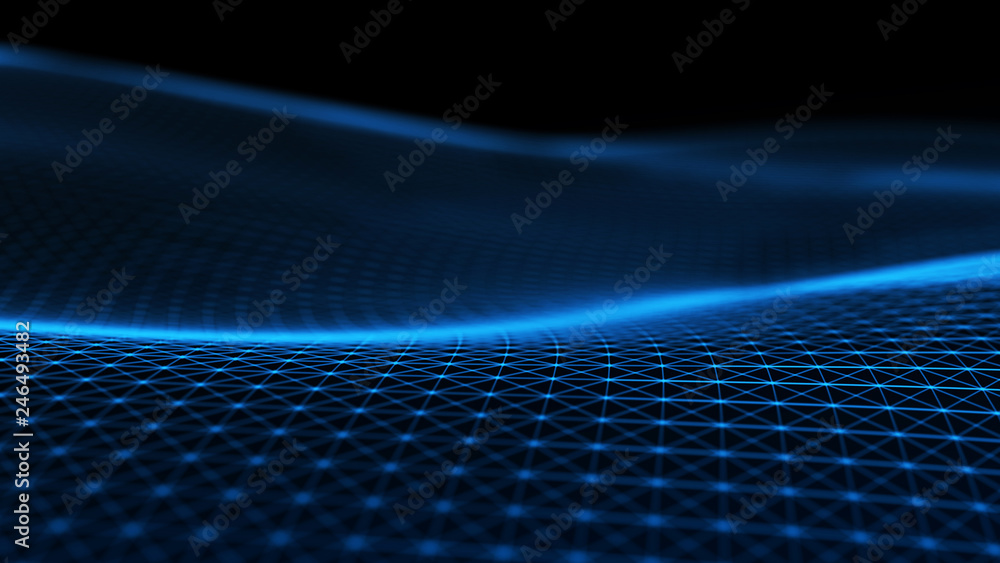 Poster abstract tangle of points on blue background. chaotic waves in outer space. large data background .3