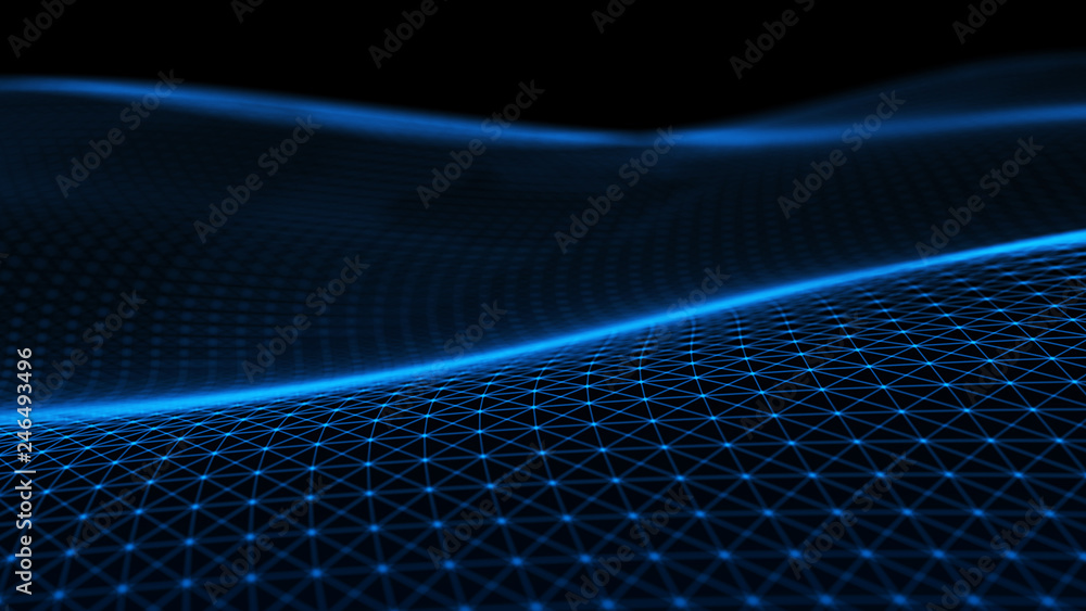 Poster abstract tangle of points on blue background. chaotic waves in outer space. large data background .3