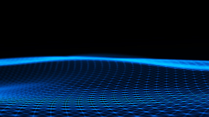 Abstract tangle of points on blue background. Chaotic waves in outer space. Large data background...