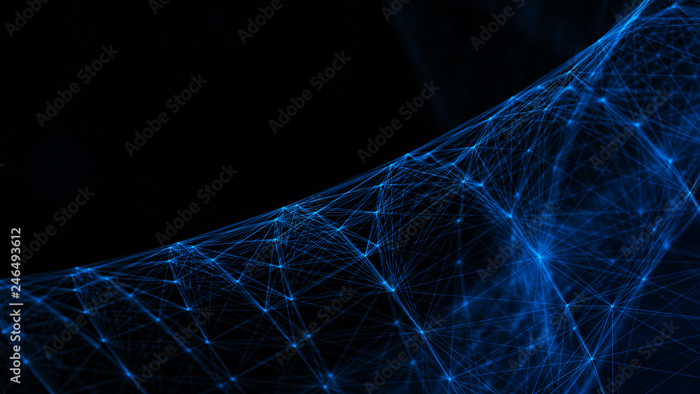Poster abstract tangle of points on blue background. chaotic waves in outer space. large data background .3