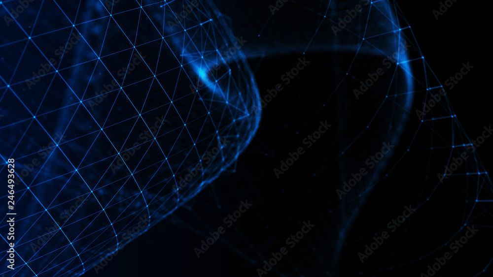 Poster abstract tangle of points on blue background. chaotic waves in outer space. large data background .3