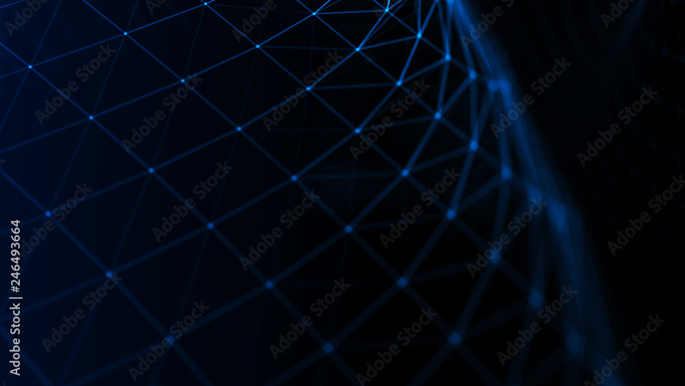 Poster abstract tangle of points on blue background. chaotic waves in outer space. large data background .3