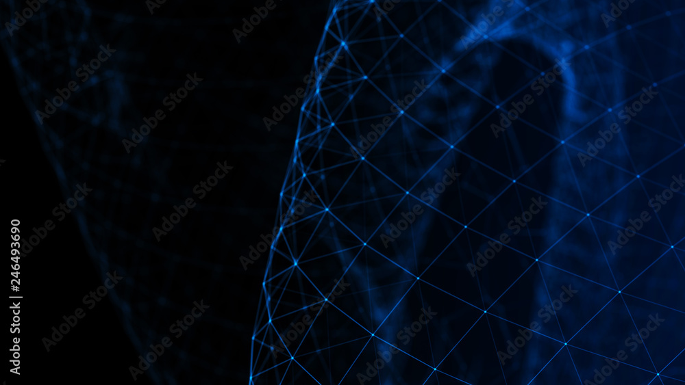 Poster abstract tangle of points on blue background. chaotic waves in outer space. large data background .3