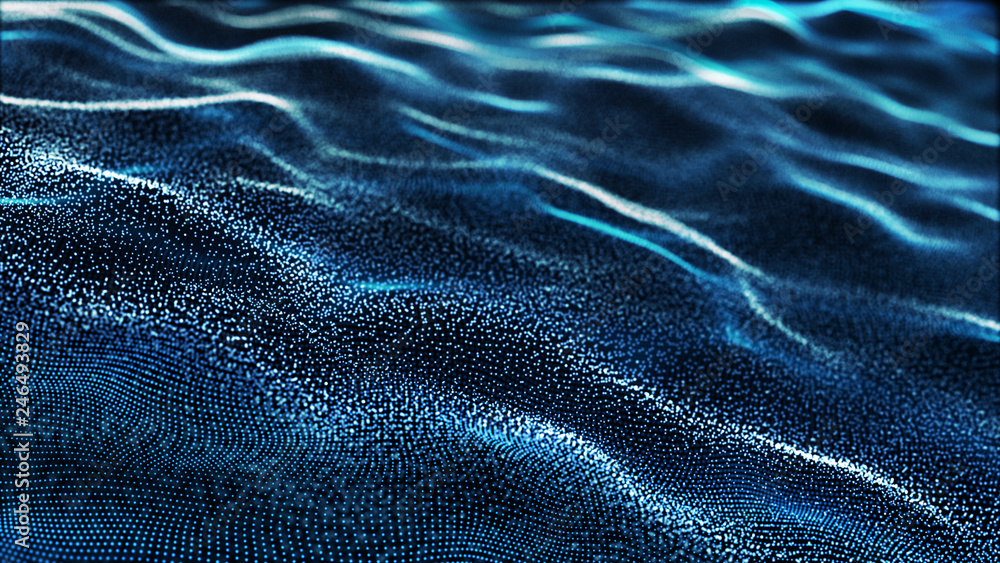 Poster abstract tangle of points on blue background. chaotic waves in outer space. large data background .3
