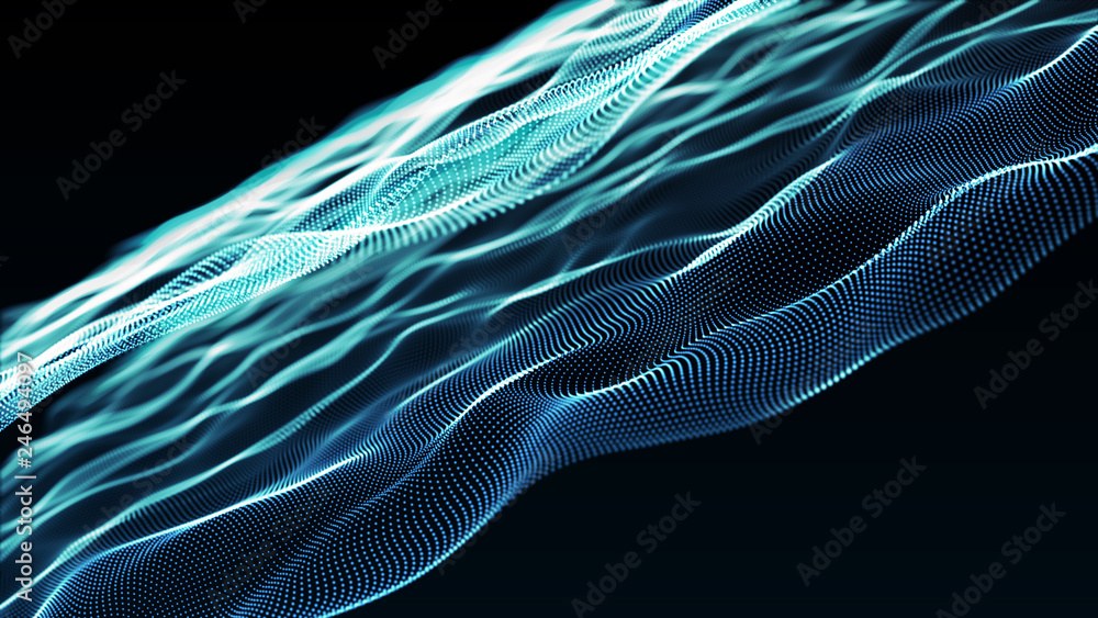 Poster abstract tangle of points on blue background. chaotic waves in outer space. large data background .3