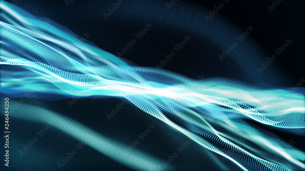 Poster abstract tangle of points on blue background. chaotic waves in outer space. large data background .3