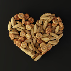 Healthy bread, good for human heart. Original 3d rendering