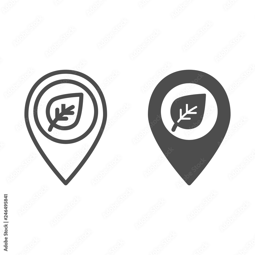 Poster map pointer with leaf line and glyph icon. sprout location vector illustration isolated on white. pi