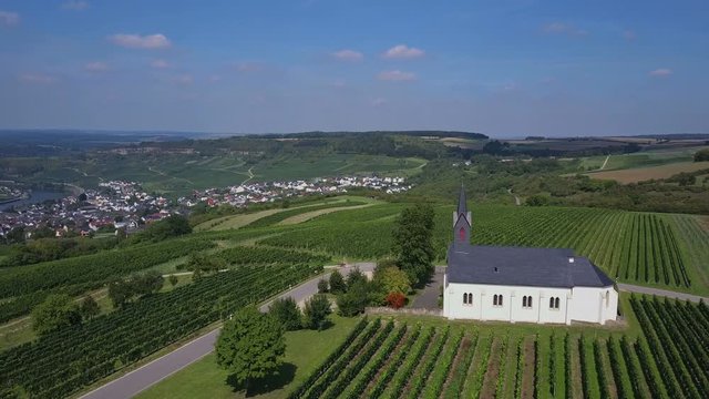 Aerial view of St. Rochus Chapel in the vineyards near Nittel, Obermosel, Moselle Valley, Rhineland-Palatinate, Germany