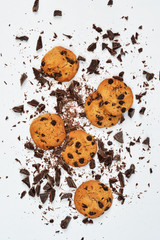 Shortbread with chocolate on a white background. View from above.