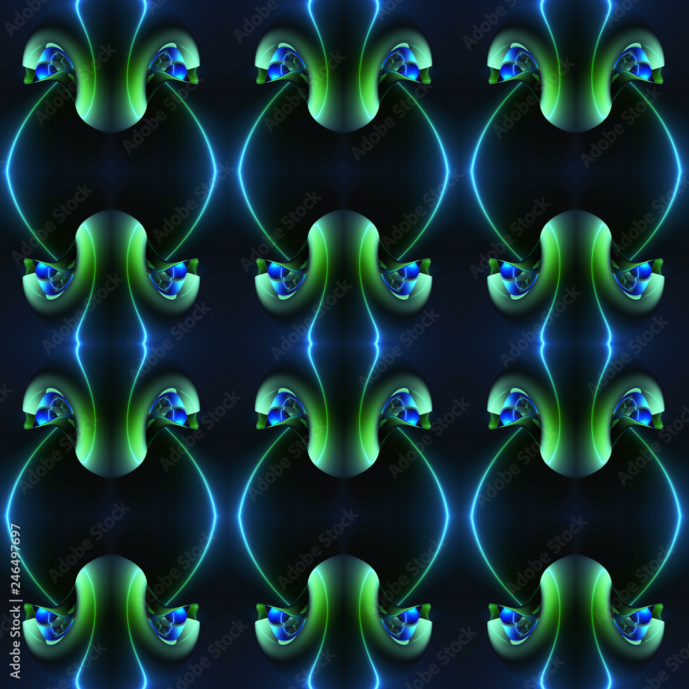 Poster Abstract 3d computer generated unique green fractals patterns background