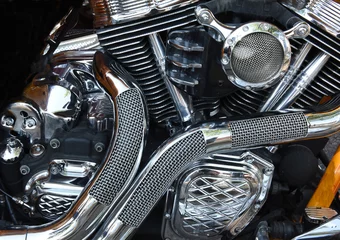 Photo sur Plexiglas Moto Chopper, motorcycle engine assembly, pipes, shiny chrome 