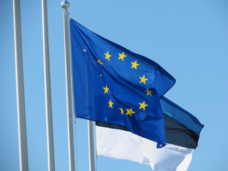 flag of Europe and flag of Estonia