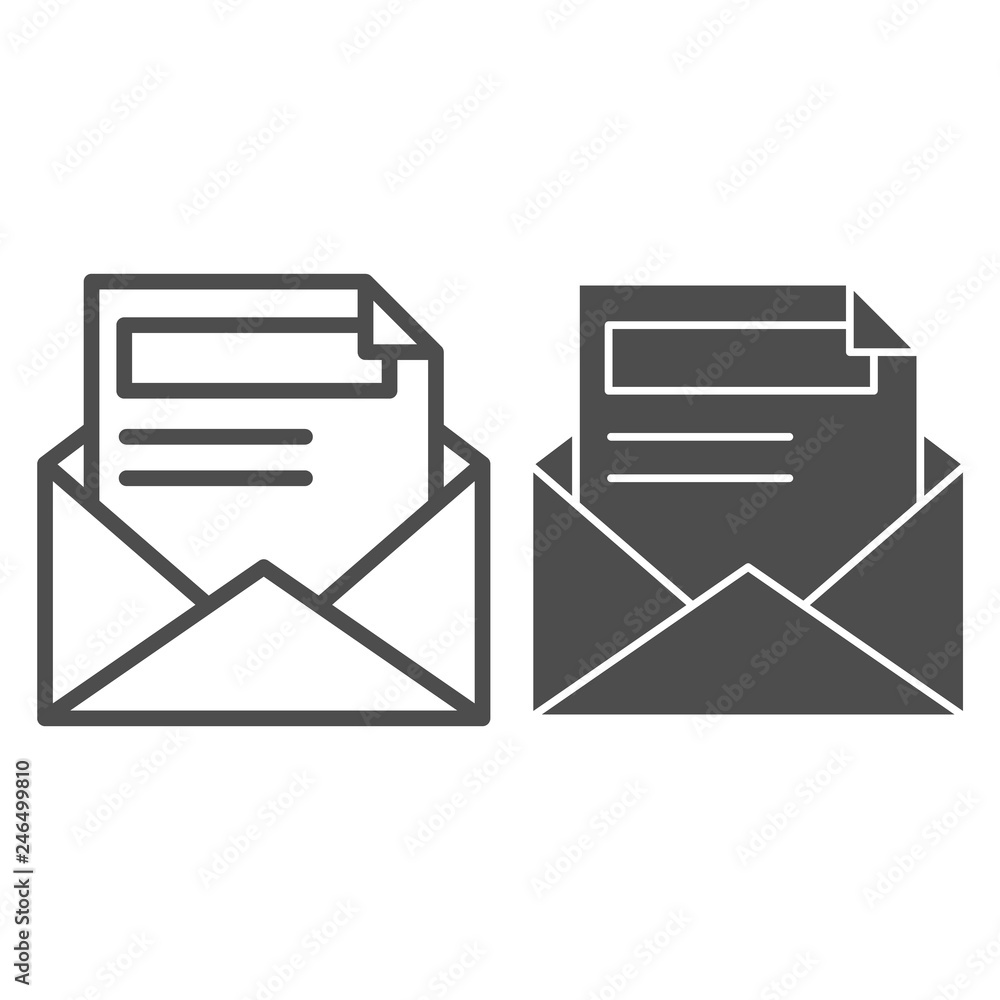 Poster envelope and letter line and glyph icon. document vector illustration isolated on white. open mail o