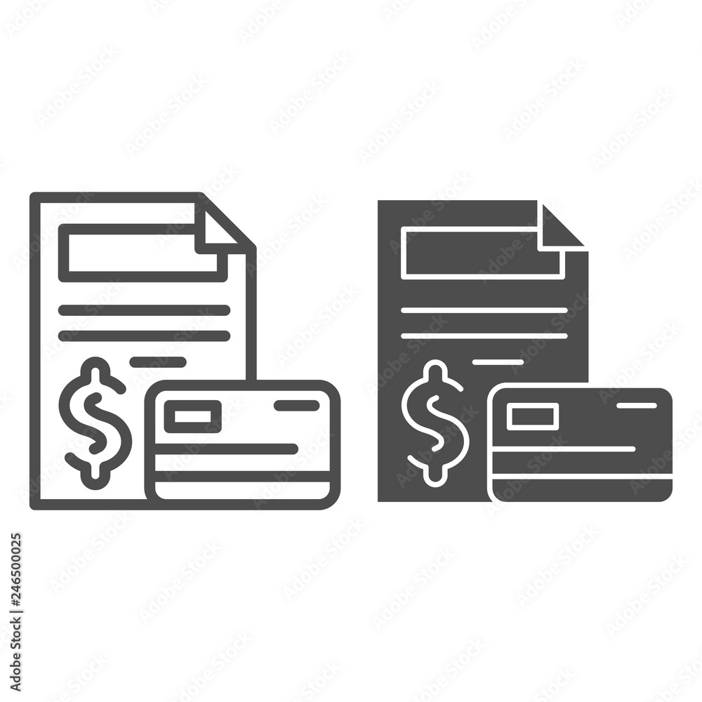 Poster contract and credit card line and glyph icon. document vector illustration isolated on white. regist