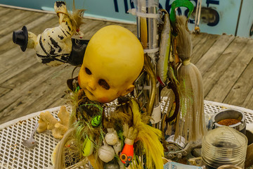 head of doll and odds and ends