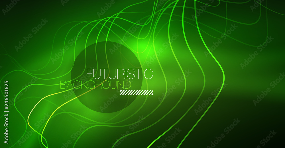 Aufkleber abstract shiny glowinng color wave design element on dark background - science or technology concept