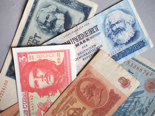 Vintage withdrawn banknotes of CCCP, DDR, Germany