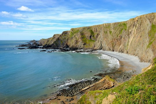 Rocky coast, Warren Beach near Hartland Quay, Hartland, Lundy Island, Devon, England, Great Britain