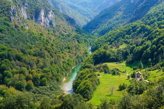 River Tara, Tara Gorge, View from Tara Bridge in Durdevica, Durmitor National Park, Pljevlja Province, Montenegro, Europe