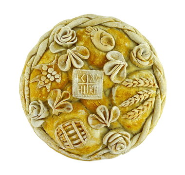 Homemade decorated Serbian slava bread 