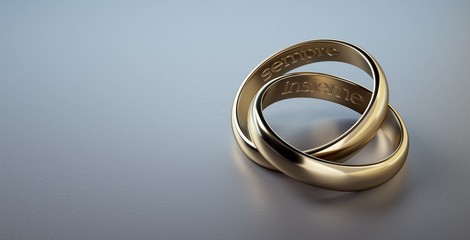 Due anelli di nozze intrecciati con la frase 