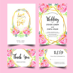 Naklejka premium wedding invitation floral pink and frame gold