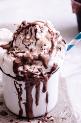 delicate dessert with cream, powdered sugar and berries