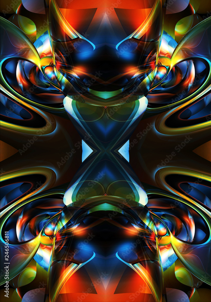 Poster Artistic unique 3d computer generated bright beautiful abstract multicolored fractals artwork background