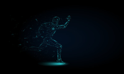 Fototapeta premium Abstract Sprinter futuristic background with low-poly, polygon and triangle. Sport runner concept from dots, circles and lines. Molecular concept. Wireframe light connection structure vector 