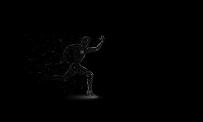 Abstract Sprinter futuristic background with low-poly, polygon and triangle. Sport runner concept from dots, circles and lines. Molecular concept. Wireframe light connection structure vector 