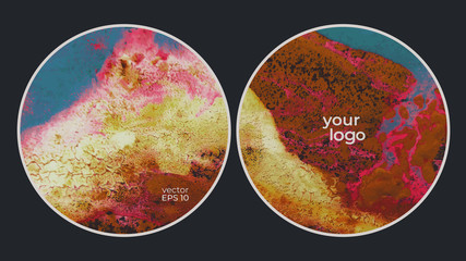 Round vector cards. Set of templates brochure, cover and sheets. Abstract painted background. Fluid colors backgrounds.