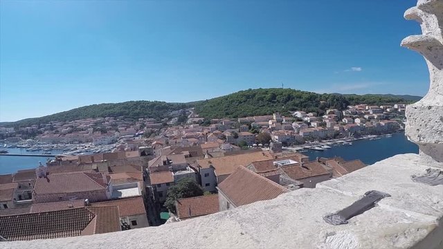 View of Korcula Old Town from Bell Tower of St. Marko, Korcula, Dalmatia, Croatia, Europe