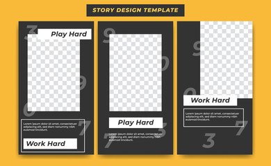 Social Media Instagram Story Design Template in casual black modern simple sporty theme with numbers background for influencer, product, and brand promotion