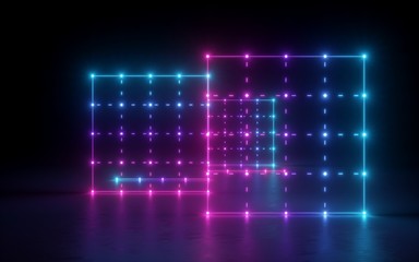 3d render, abstract background, screen, grid, network, glowing dots, neon lights, virtual reality,...