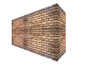 abstract perspective oblique brick wall isolated on white background for interior or architecture decorated