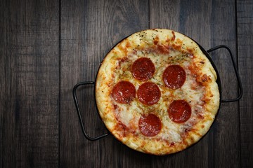 Homemade Pepperoni Pizza, Overhead view