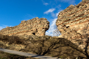Sunset view of Ruins of the wall of ancient Roman city of Diocletianopolis, town of Hisarya, Plovdiv Region, Bulgaria