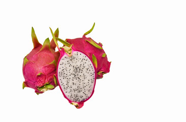 fresh dragon fruit slice isolated on white background - red pitaya tropical fruit