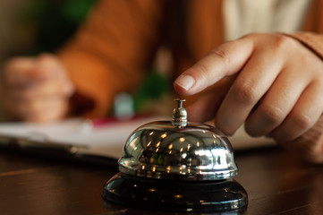Hotel business Check-in  Hotel business Bell registration  registration book .