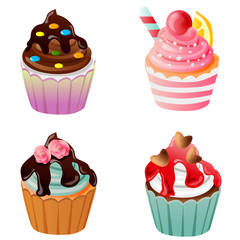 colorful delicious sweet cupcake set icon