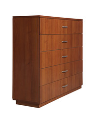 Modern wooden chest of drawers isolated on white. Furniture for wardrobe room