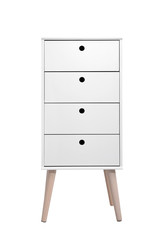 Stylish chest of drawers isolated on white. Furniture for wardrobe room