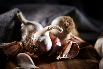 Garlic cloves with dramatic lights 