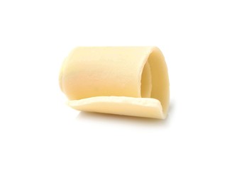 Yummy chocolate curl for decor on white background